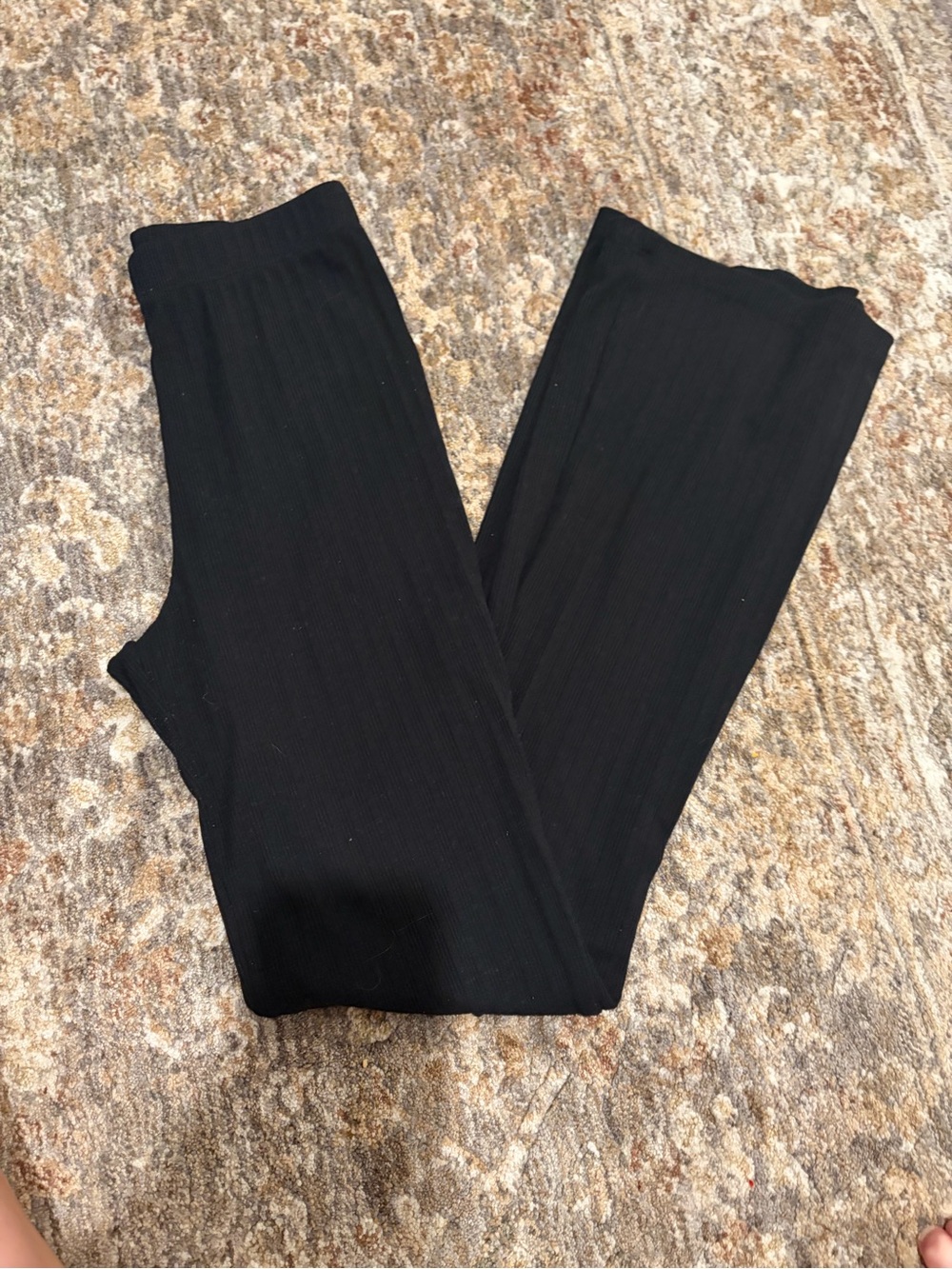 black ribbed knit flare lounge pants 🖤